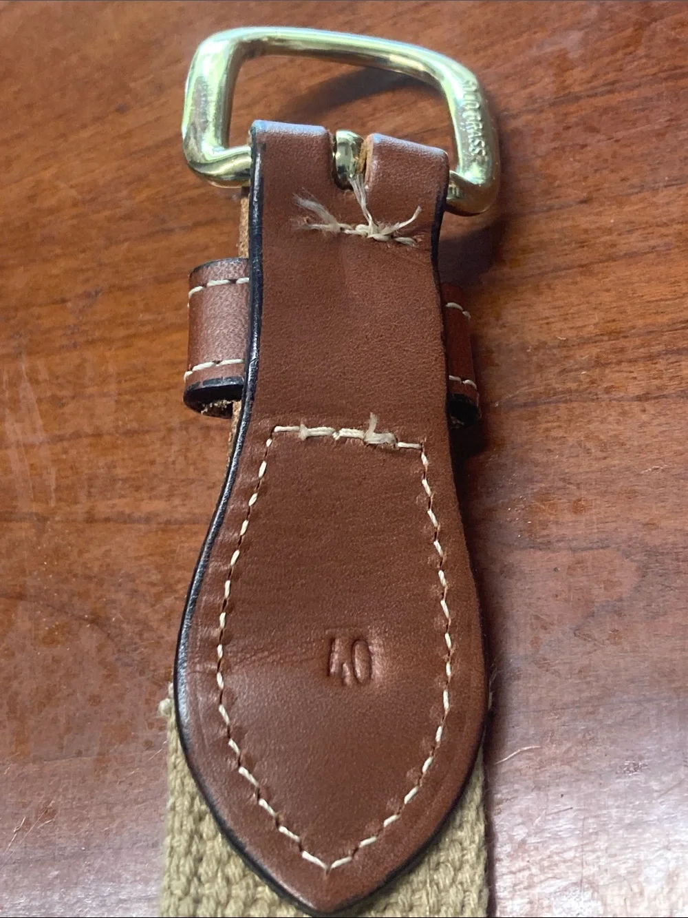 Bullington LEATHER/FABRIC Belt w/bRASS Buckle SIZE: 40 TAN Golden Retriever